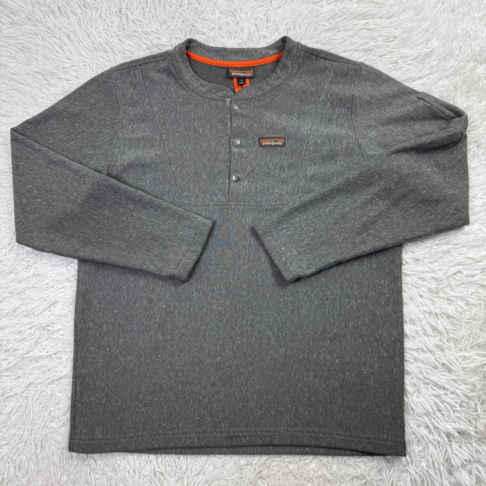 Patagonia Sweater Mens Medium Gray Hemp Crew Sweatshirt Snaps Pencil Pocket M‎